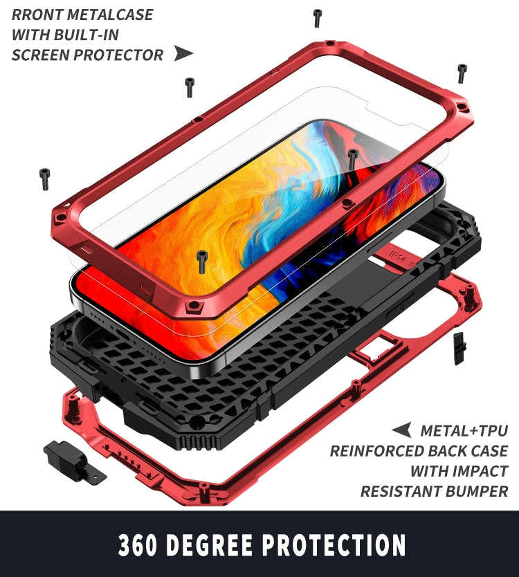 For iPhone 14 Plus R-JUST Shockproof Waterproof Dust-proof Case with Holder (Red) - free shipping - PMC TechLife - Order now!