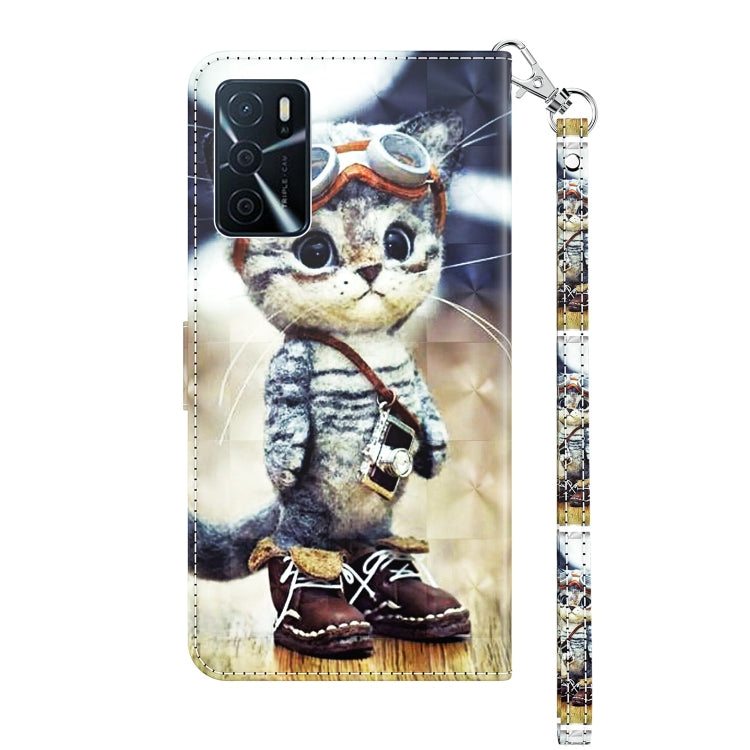 For OPPO A16 / A16s / A54s 3D Painted Leather Phone Case(Naughty Cat) - OPPO Cases by PMC Jewellery | Online Shopping South Africa | PMC Jewellery | Buy Now Pay Later Mobicred
