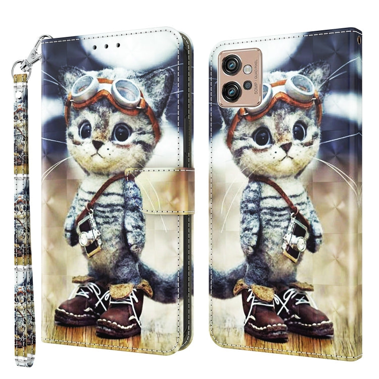 For Motorola Moto G32 5G 3D Painted Leather Phone Case(Naughty Cat) - Motorola Cases by PMC Jewellery | Online Shopping South Africa | PMC Jewellery | Buy Now Pay Later Mobicred