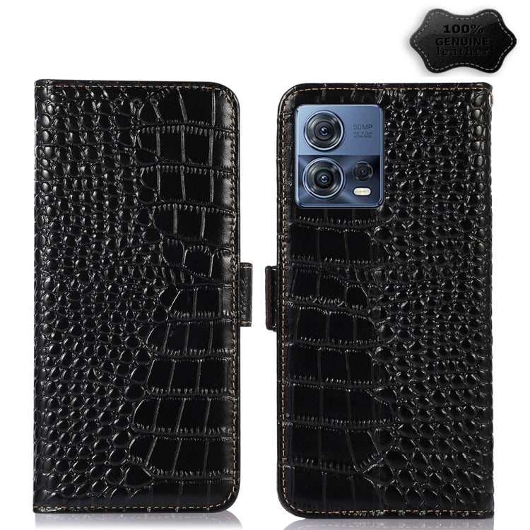 For Motorola Moto S30 Pro Crocodile Top Layer Cowhide Leather Phone Case(Black) - Motorola Cases by PMC TechLife | Online Shopping South Africa | PMC TechLife | Buy Now Pay Later Mobicred