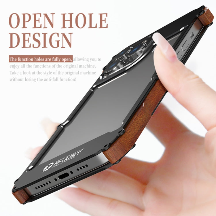 For iPhone 14 R-JUST Ironwood Generation Metal + Wood Phone Case - iPhone 14 Cases by R-JUST | Online Shopping South Africa | PMC TechLife | Buy Now Pay Later Mobicred