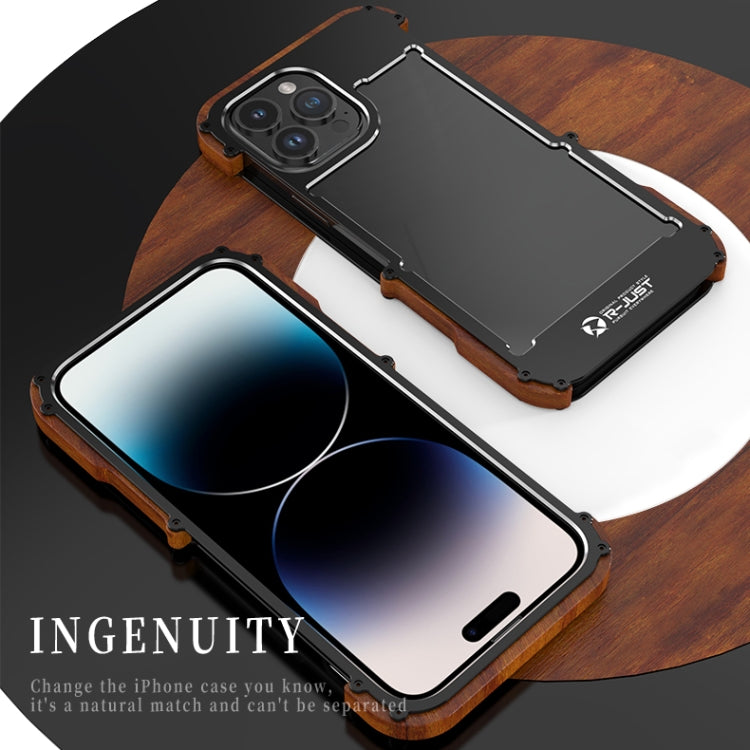 For iPhone 14 Plus R-JUST Ironwood Generation Metal + Wood Phone Case - iPhone 14 Plus Cases by R-JUST | Online Shopping South Africa | PMC TechLife | Buy Now Pay Later Mobicred