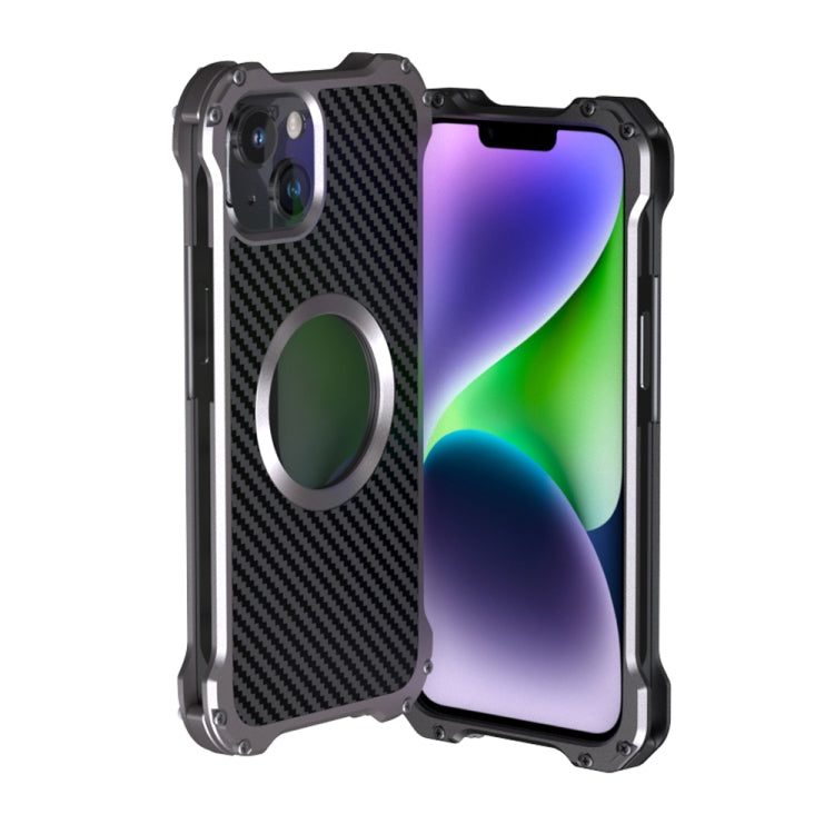 For iPhone 14 R-JUST RJ51 Hollow Shockproof Metal Phone Case (Dark Grey) - iPhone 14 Cases by R-JUST | Online Shopping South Africa | PMC Jewellery | Buy Now Pay Later Mobicred