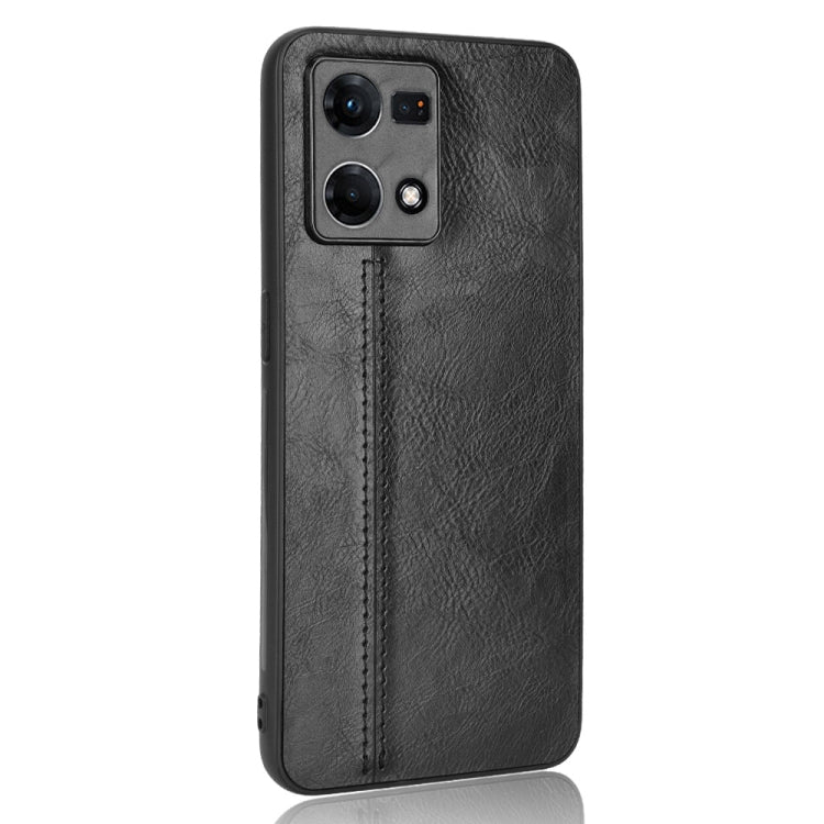 For OPPO Reno7 4G Sewing Cow Pattern Skin PC + PU + TPU Case(Black) - OPPO Cases by PMC TechLife | Online Shopping South Africa | PMC TechLife | Buy Now Pay Later Mobicred