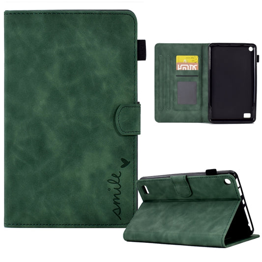 For Amazon Kindle Fire 7 2019/2017/2015 Embossed Smile Flip Tablet Leather Case(Green) - Amazon by PMC Jewellery | Online Shopping South Africa | PMC Jewellery | Buy Now Pay Later Mobicred