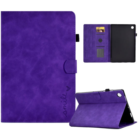 For Lenovo Tab M10 3rd Gen Embossed Smile Flip Tablet Leather Case(Purple) - Lenovo by PMC Jewellery | Online Shopping South Africa | PMC Jewellery | Buy Now Pay Later Mobicred