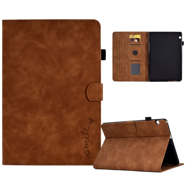 For Huawei MediaPad T5 Embossed Smile Flip Tablet Leather Case(Brown) - Huawei by PMC TechLife | Online Shopping South Africa | PMC TechLife | Buy Now Pay Later Mobicred