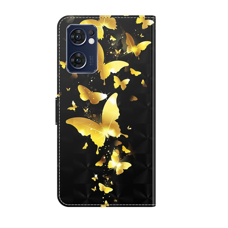 For OPPO Reno7 5G/Find X5 Lite 3D Painting Pattern TPU + PU Leather Phone Case(Gold Butterfly) - OPPO Cases by PMC Jewellery | Online Shopping South Africa | PMC Jewellery | Buy Now Pay Later Mobicred