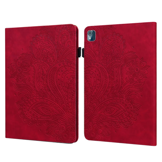 For Nokia T10 Peacock Embossed Pattern Leather Tablet Case(Red) - Nokia by PMC Jewellery | Online Shopping South Africa | PMC Jewellery | Buy Now Pay Later Mobicred