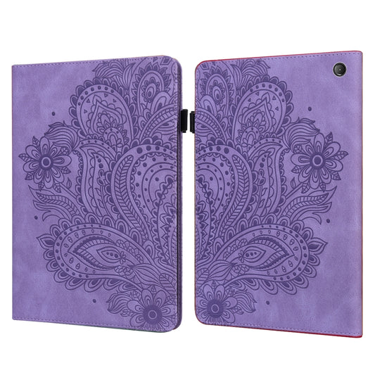 For Amazon Kindle Fire 7 2022 Peacock Embossed Pattern Leather Tablet Case(Purple) - Amazon by PMC Jewellery | Online Shopping South Africa | PMC Jewellery | Buy Now Pay Later Mobicred