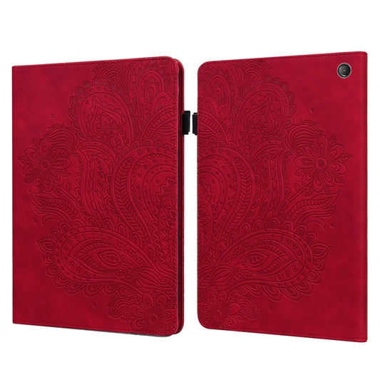 For Amazon Kindle Fire 7 2022 Peacock Embossed Pattern Leather Tablet Case(Red) - Amazon by PMC Jewellery | Online Shopping South Africa | PMC Jewellery | Buy Now Pay Later Mobicred