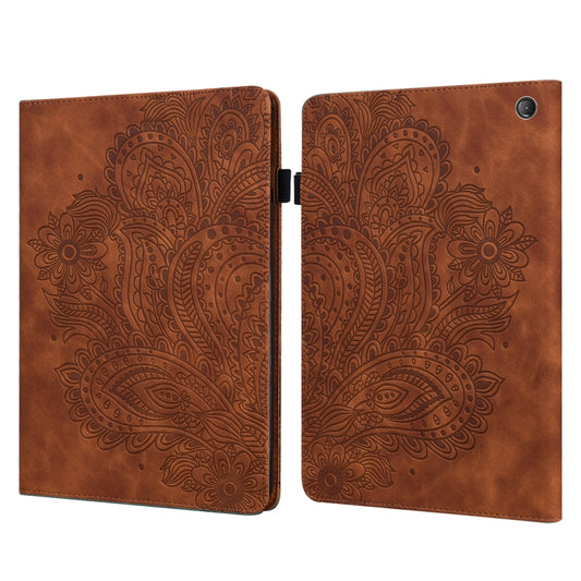 For Amazon Kindle Fire 7 2022 Peacock Embossed Pattern Leather Tablet Case(Brown) - Amazon by PMC Jewellery | Online Shopping South Africa | PMC Jewellery | Buy Now Pay Later Mobicred