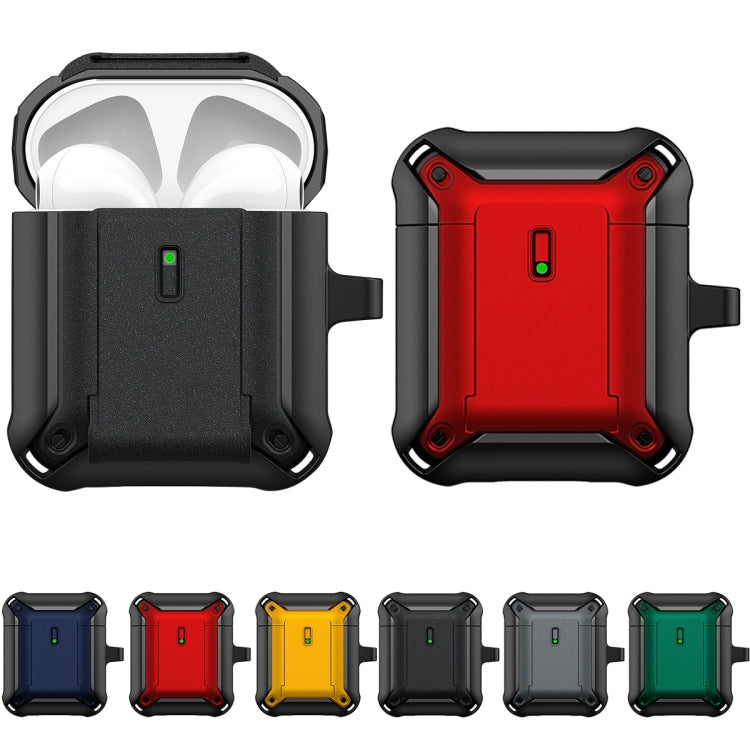 For AirPods 1 / 2 Sliding Buckle Wireless Earphone Protective Case with Hook(Black Blue) - For AirPods 1/2 by PMC Jewellery | Online Shopping South Africa | PMC Jewellery | Buy Now Pay Later Mobicred