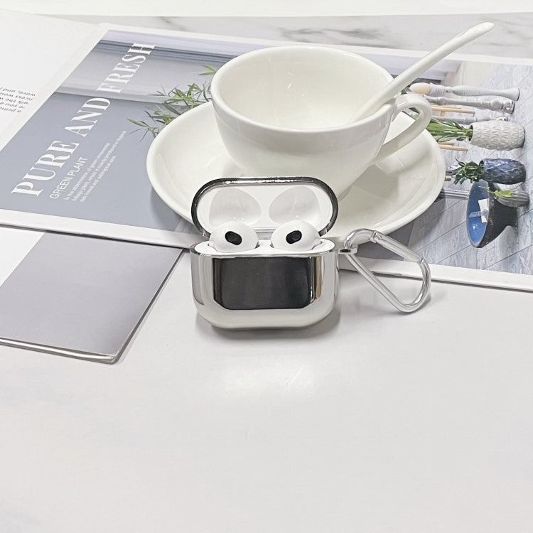For AirPods 3 Split Electroplating TPU Earphone Protective Case with Hook(Silver) - For AirPods 3 by PMC Jewellery | Online Shopping South Africa | PMC Jewellery | Buy Now Pay Later Mobicred
