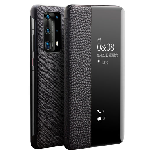 For Huawei P40 Pro QIALINO Puda Texture Side Window View Leather Phone Case(Black) - Huawei Cases by QIALINO | Online Shopping South Africa | PMC Jewellery | Buy Now Pay Later Mobicred