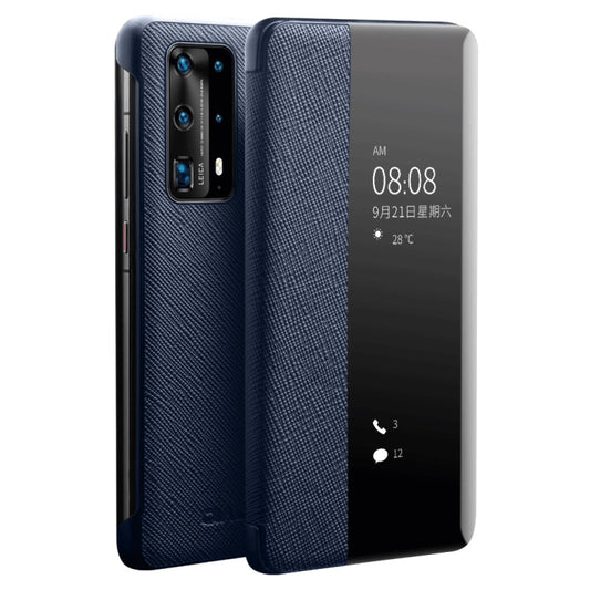 For Huawei P40 Pro QIALINO Puda Texture Side Window View Leather Phone Case(Blue) - Huawei Cases by QIALINO | Online Shopping South Africa | PMC Jewellery | Buy Now Pay Later Mobicred