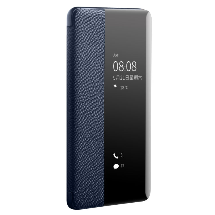For Huawei P40 QIALINO Puda Texture Side Window View Leather Phone Case(Blue) - free shipping - PMC TechLife - Order now!