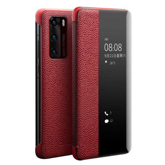 For Huawei P40 QIALINO XiangNai Texture Side Window View Leather Phone Case(Red) - Huawei Cases by QIALINO | Online Shopping South Africa | PMC Jewellery | Buy Now Pay Later Mobicred