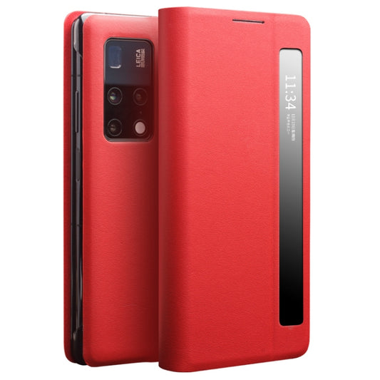 For Huawei Mate X2 QIALINO Genuine Leather Side Window View Smart Phone Case(Red) - Huawei Cases by QIALINO | Online Shopping South Africa | PMC Jewellery | Buy Now Pay Later Mobicred