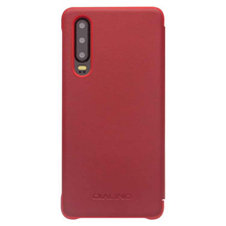 For Huawei P30 QIALINO Genuine Leather Side Window View Smart Phone Case(Red) - free shipping - PMC TechLife - Order now!
