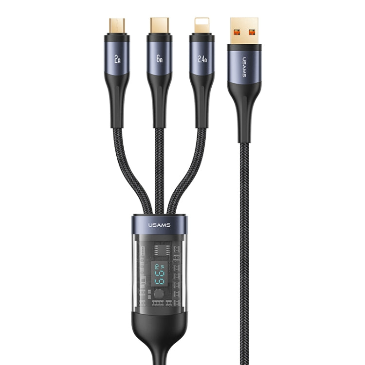 USAMS SJ582 U83 66W 3 in 1 Aluminum Alloy Transparent Digital Display Fast Charging Cable,Cable Length: 1.2m - Multifunction Cable by USAMS | Online Shopping South Africa | PMC Jewellery