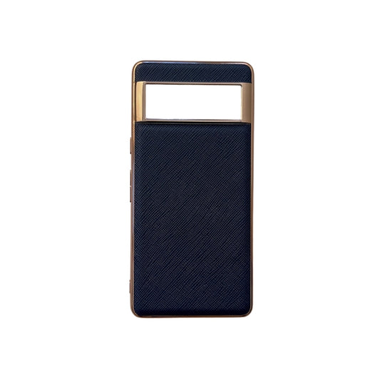 For Google Pixel 6 Pro Nano Electroplating Cross Texture Genuine Leather Phone Case(Blue) - Google Cases by PMC Jewellery | Online Shopping South Africa | PMC Jewellery | Buy Now Pay Later Mobicred