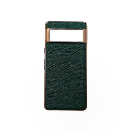 For Google Pixel 6 Nano Electroplating Cross Texture Genuine Leather Phone Case(Green) - Google Cases by PMC Jewellery | Online Shopping South Africa | PMC Jewellery | Buy Now Pay Later Mobicred