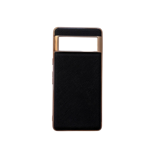 For Google Pixel 6 Nano Electroplating Cross Texture Genuine Leather Phone Case(Black) - Google Cases by PMC Jewellery | Online Shopping South Africa | PMC Jewellery | Buy Now Pay Later Mobicred