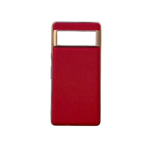 For Google Pixel 6 Nano Electroplating Cross Texture Genuine Leather Phone Case(Red) - Google Cases by PMC Jewellery | Online Shopping South Africa | PMC Jewellery | Buy Now Pay Later Mobicred