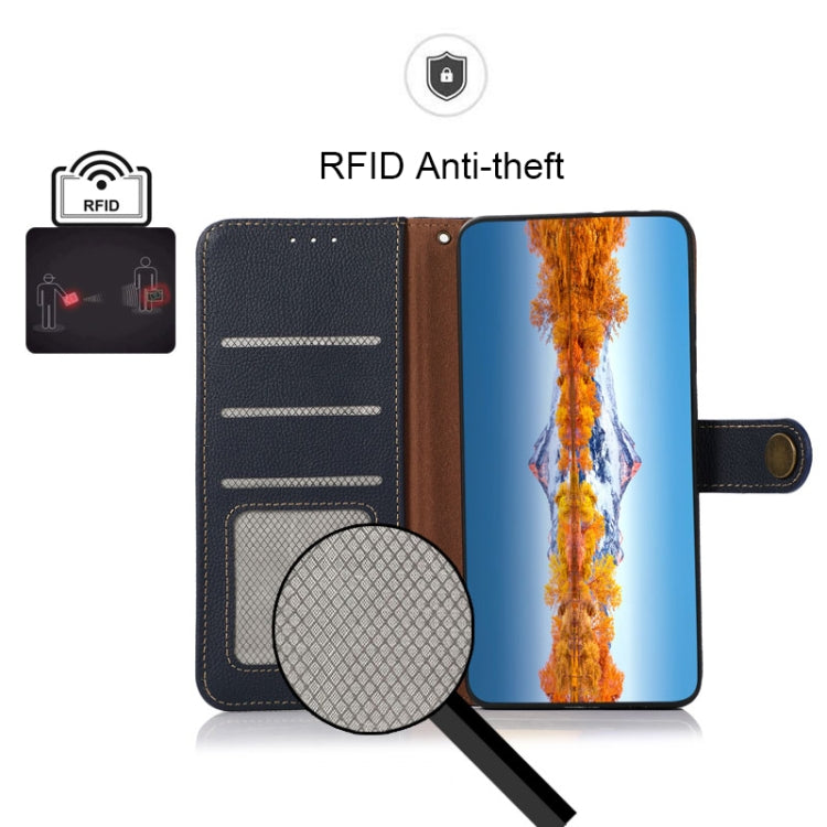 For Nokia G60 5G KHAZNEH Custer Genuine Leather RFID Phone Case(Blue) - Nokia Cases by PMC TechLife | Online Shopping South Africa | PMC TechLife | Buy Now Pay Later Mobicred