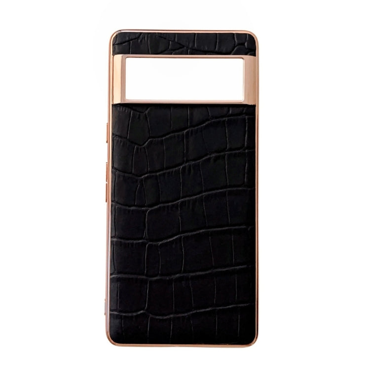 For Google Pixel 6 Crocodile Texture Genuine Leather Electroplating Phone Case(Black) - Google Cases by PMC TechLife | Online Shopping South Africa | PMC TechLife | Buy Now Pay Later Mobicred
