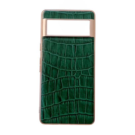 For Google Pixel 6 Pro Crocodile Texture Genuine Leather Electroplating Phone Case(Dark Green) - Google Cases by PMC Jewellery | Online Shopping South Africa | PMC Jewellery | Buy Now Pay Later Mobicred