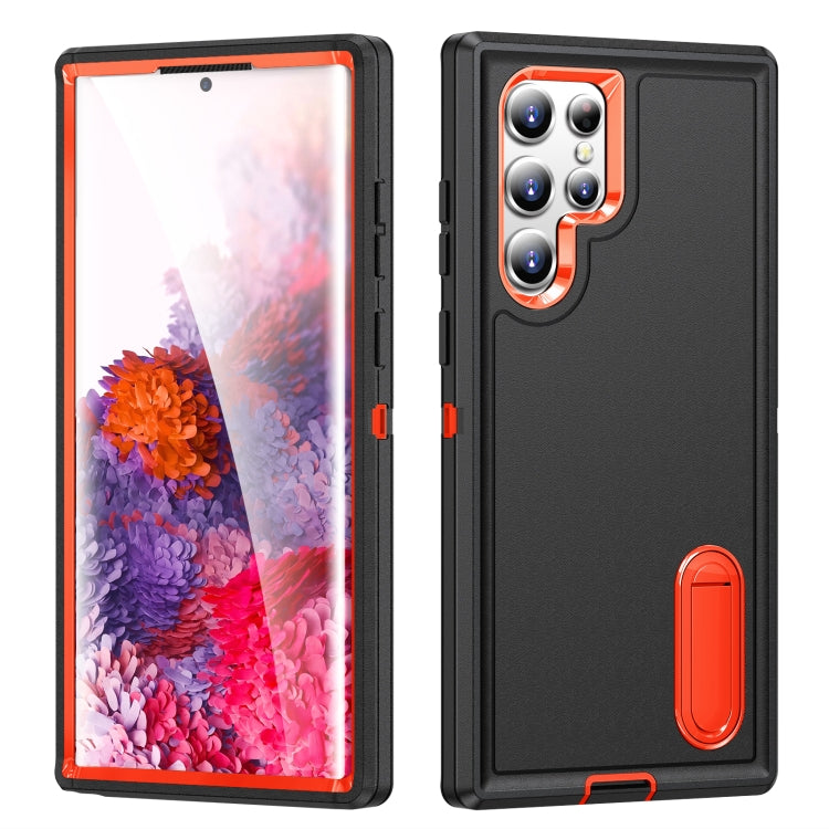 For Samsung Galaxy S23 ultra 5G 3 in 1 Rugged Holder Phone Case(Black+Orange) - Galaxy S23 Ultra 5G Cases by PMC Jewellery | Online Shopping South Africa | PMC Jewellery