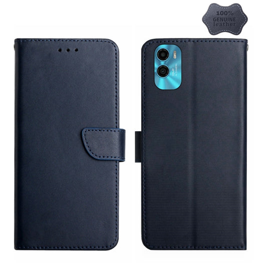 For Motorola Moto E22s Genuine Leather Fingerprint-proof Flip Phone Case(Blue) - Motorola Cases by PMC Jewellery | Online Shopping South Africa | PMC Jewellery | Buy Now Pay Later Mobicred