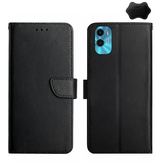 For Motorola Moto E22s Genuine Leather Fingerprint-proof Flip Phone Case(Black) - Motorola Cases by PMC Jewellery | Online Shopping South Africa | PMC Jewellery | Buy Now Pay Later Mobicred