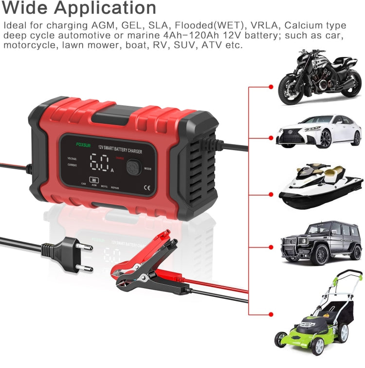 FOXSUR 6A 12V Motorcycle / Car Smart Battery Charger, Plug Type:UK Plug(Red) - free shipping - PMC TechLife - Order now!
