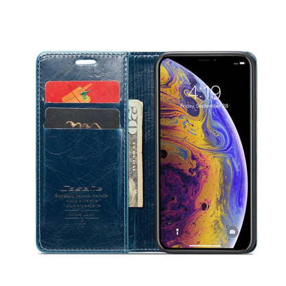 For iPhone XS Max CaseMe 003 Crazy Horse Texture Leather Phone Case(Blue) - More iPhone Cases by CaseMe | Online Shopping South Africa | PMC Jewellery | Buy Now Pay Later Mobicred