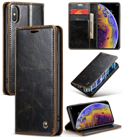 For iPhone XS Max CaseMe 003 Crazy Horse Texture Leather Phone Case(Coffee) - More iPhone Cases by CaseMe | Online Shopping South Africa | PMC Jewellery | Buy Now Pay Later Mobicred