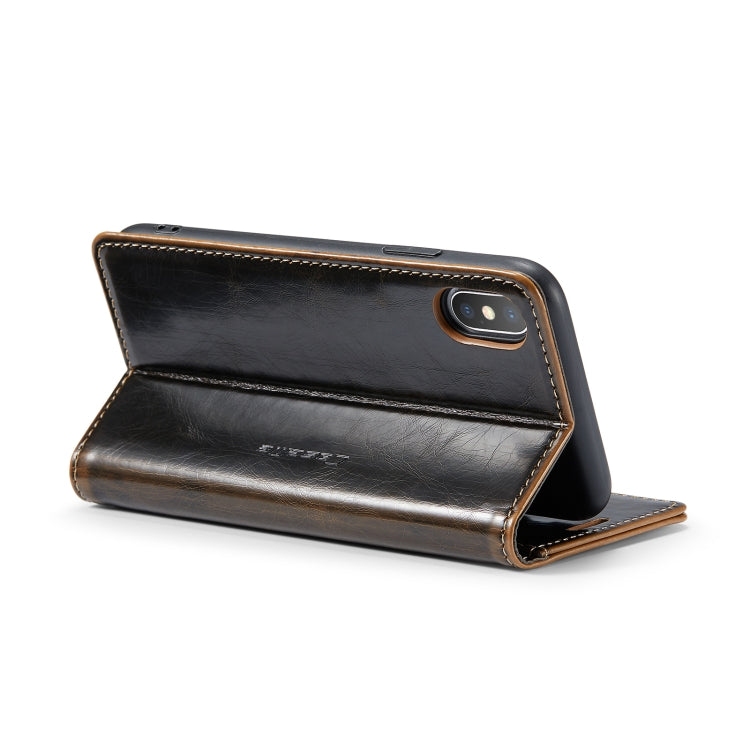 For iPhone XS Max CaseMe 003 Crazy Horse Texture Leather Phone Case(Coffee) - More iPhone Cases by CaseMe | Online Shopping South Africa | PMC Jewellery | Buy Now Pay Later Mobicred