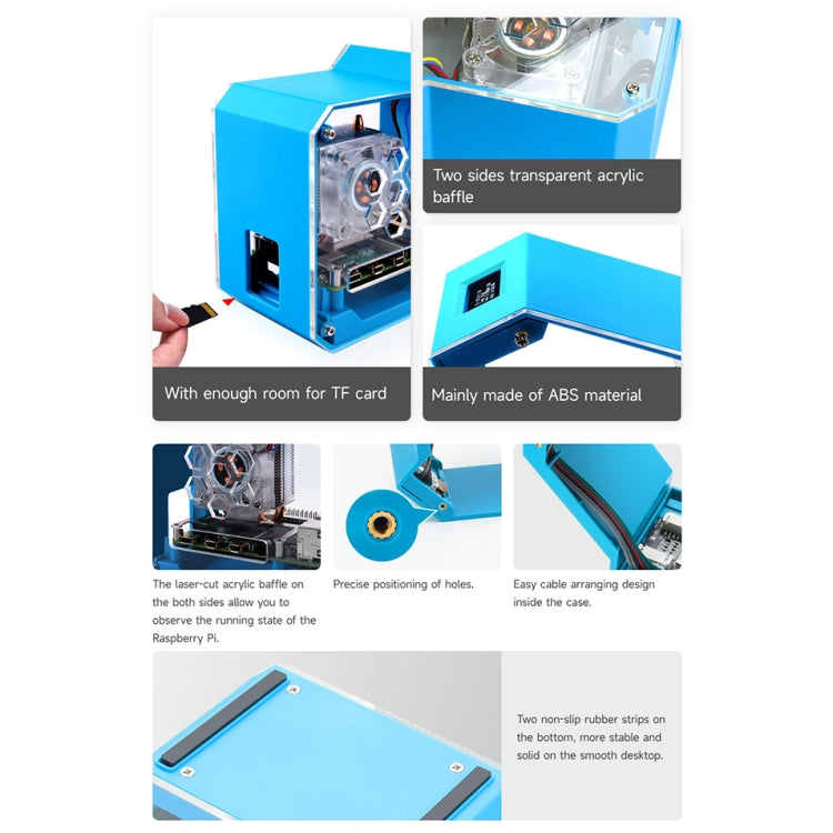 For Raspberry Pi 4B Waveshare Desktop Computer Fan LED Light Mini Tower Set(Blue) - free shipping - PMC Jewellery - Order now!