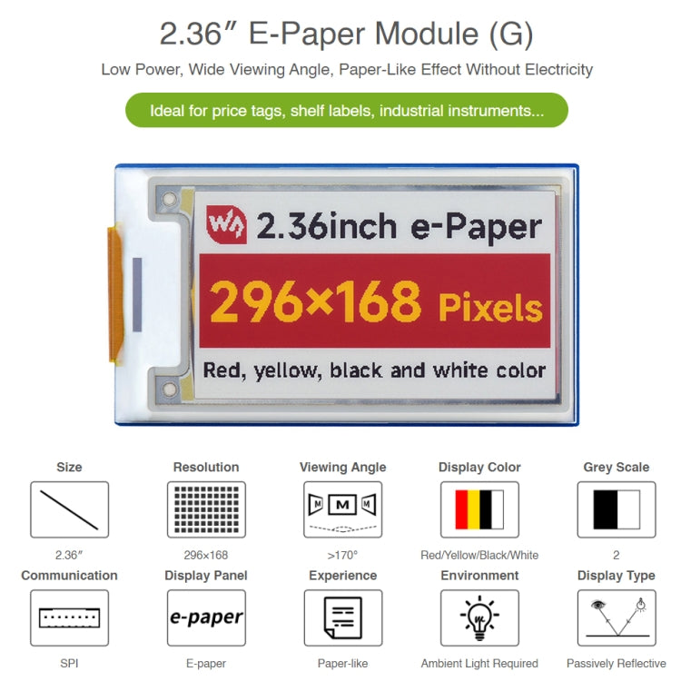 Waveshare 2.36 inch 296×168 E-paper Module - free shipping - PMC Jewellery - Order now!