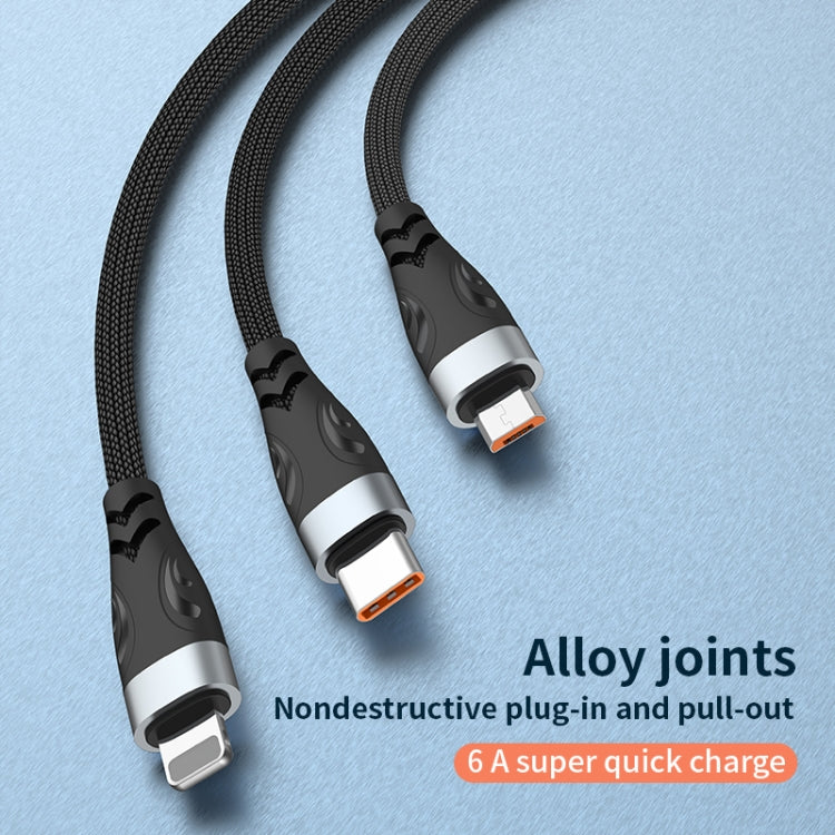 ADC-008 66W USB to USB-C/Type-C + 8 Pin + Micro USB 3 in 1 Fully Compatible Fast Charge Data Cable, Length:1.2m - Multifunction Cable by PMC Jewellery | Online Shopping South Africa | PMC Jewellery | Buy Now Pay Later Mobicred