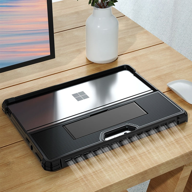 For Microsoft Surface Pro 9 Striped Hollow Tablet Case with Holder Cover(Black) - Others by PMC TechLife | Online Shopping South Africa | PMC TechLife | Buy Now Pay Later Mobicred