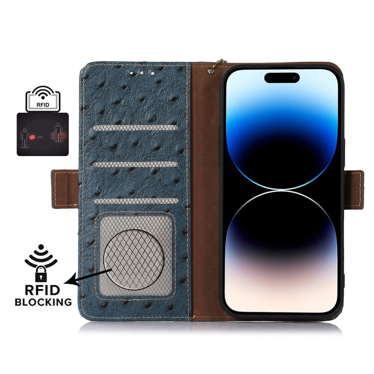 For Google Pixel 7 Pro Ostrich Pattern Genuine Leather RFID Phone Case(Blue) - Google Cases by PMC TechLife | Online Shopping South Africa | PMC TechLife | Buy Now Pay Later Mobicred