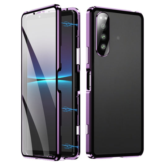 For Sony Xperia 5 IV HD Magnetic Metal Tempered Glass Phone Case(Purple) - Sony Cases by PMC Jewellery | Online Shopping South Africa | PMC Jewellery | Buy Now Pay Later Mobicred