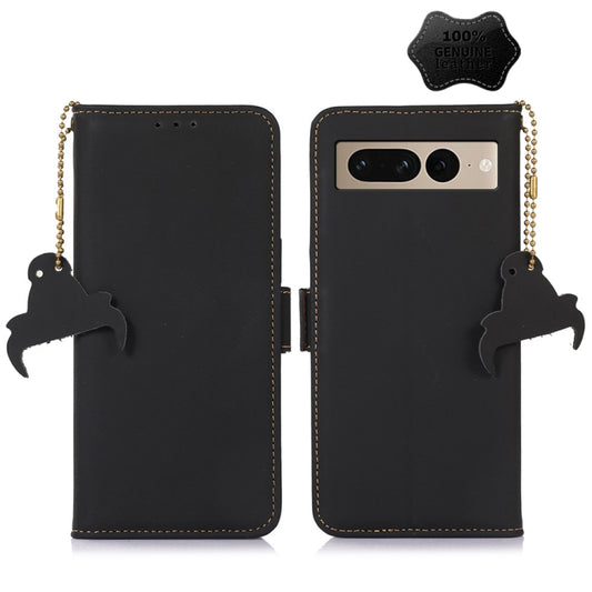 For Google Pixel 7 Pro Genuine Leather Magnetic RFID Leather Phone Case(Black) - Google Cases by PMC Jewellery | Online Shopping South Africa | PMC Jewellery | Buy Now Pay Later Mobicred