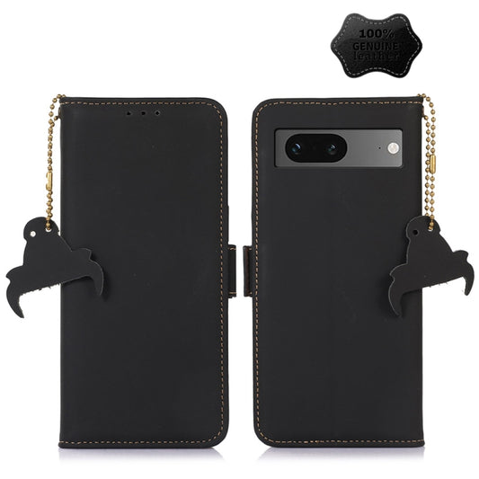 For Google Pixel 7 Genuine Leather Magnetic RFID Leather Phone Case(Black) - Google Cases by PMC Jewellery | Online Shopping South Africa | PMC Jewellery | Buy Now Pay Later Mobicred