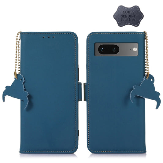 For Google Pixel 7 Genuine Leather Magnetic RFID Leather Phone Case(Blue) - Google Cases by PMC Jewellery | Online Shopping South Africa | PMC Jewellery | Buy Now Pay Later Mobicred