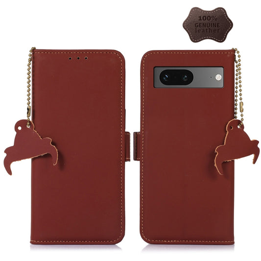 For Google Pixel 7 Genuine Leather Magnetic RFID Leather Phone Case(Coffee) - Google Cases by PMC Jewellery | Online Shopping South Africa | PMC Jewellery | Buy Now Pay Later Mobicred