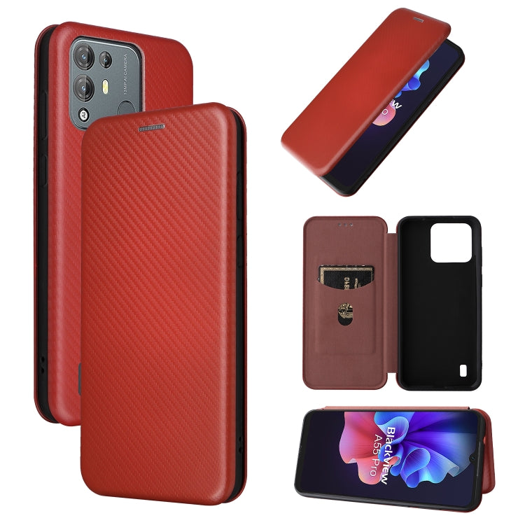 For Blackview A55 Pro Carbon Fiber Texture Horizontal Flip PU Phone Case(Brown) - free shipping - PMC TechLife - Order now!